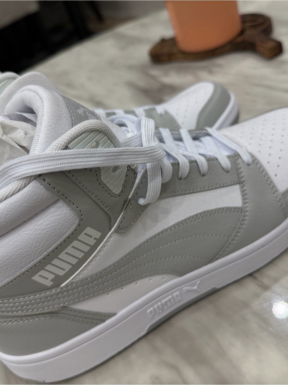 Puma Men's High-Top Sneakers in White and Light Gray - Picture 2 of 9